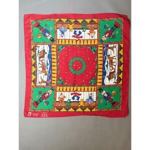 VTG Paris Handkerchief Bandana Christmas Nutcracker Wreath Reindeer USA Cotton